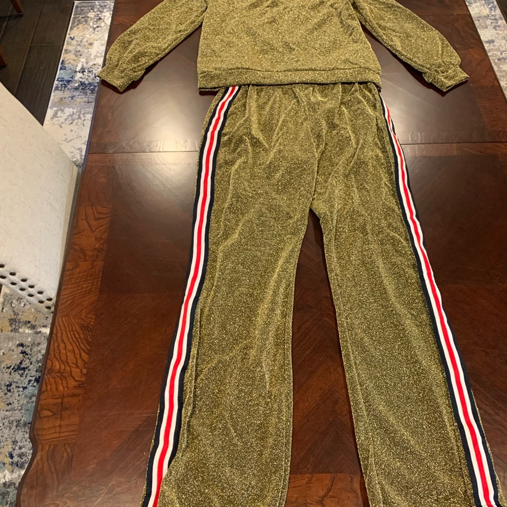2pc Metallic Gold Sheer pants set